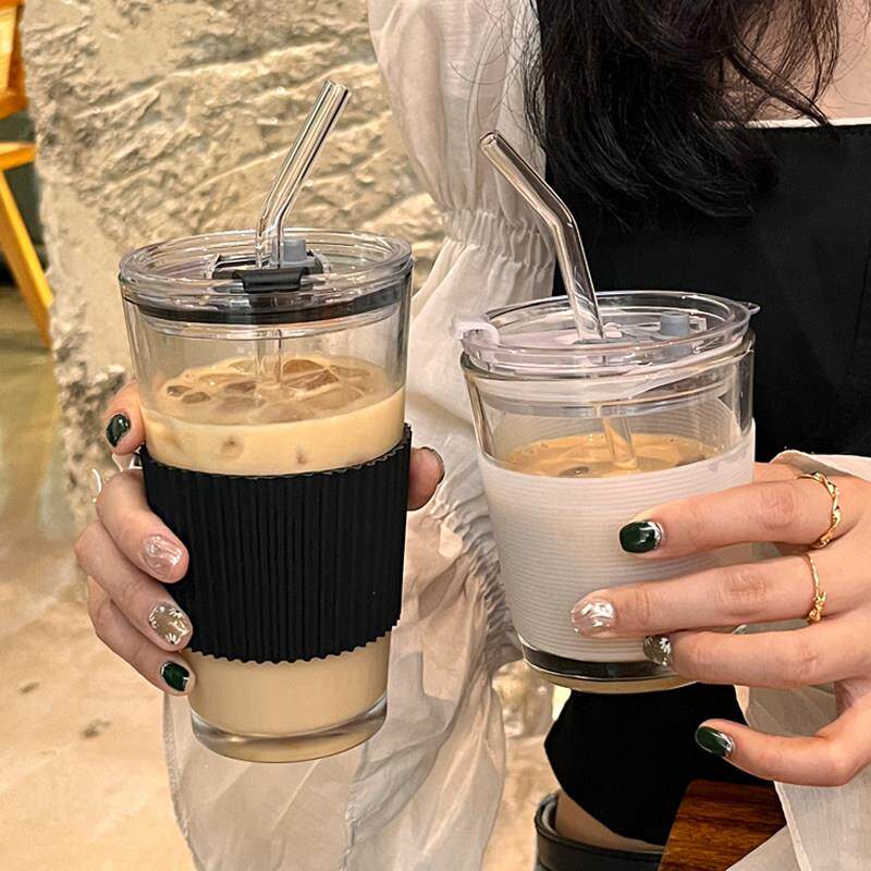可携式咖啡杯子随行 ins风女生高颜值带吸管冷萃外带随身玻璃喝水