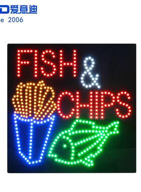 LED广告牌炸鱼薯条橱窗招牌室内LED FISH CHIPS SIGN 60x60cm