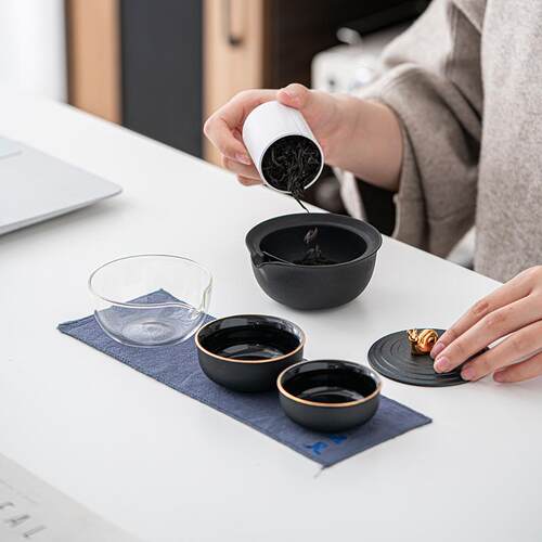 吾唯知足慢享蜗牛快客一壶二杯日式快客杯旅行茶具便携式随身车