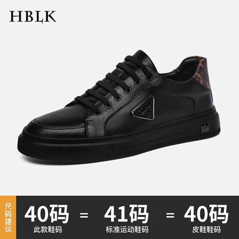 正品HBLK鞋冬季20男4新款头层牛皮高帮板鞋男真士厚底皮休闲运动