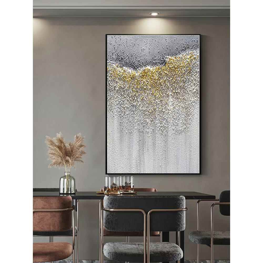 网红轻奢象抽油画手入户玄关箔装饰画绘竖走廊版挂画客厅金肌理落