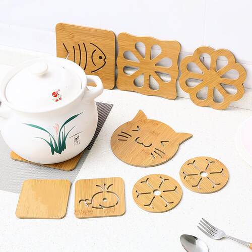 Home Kitchen Wooden Heat-Insulating Pads, Square Cartoon Ani