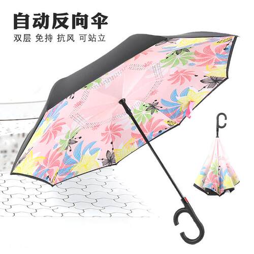 新款直销全自动大号反向伞双层免持式雨伞可站立车用伞广告伞