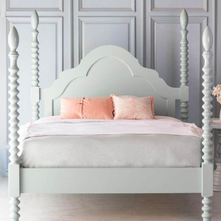 北美乡村实木床法式轻奢复古四柱床罗马柱儿童房家具女孩床公主床