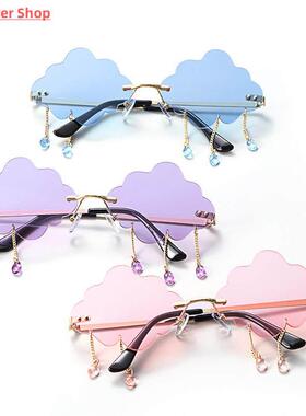UV400 ndy Tassel Sunglasses Fashion Retro Rimless Sun Gla