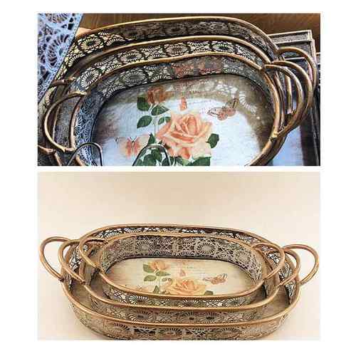 高档美式乡村皮古摆件欧式收纳铁方形铁艺托盘果装盘复茶盘收纳家