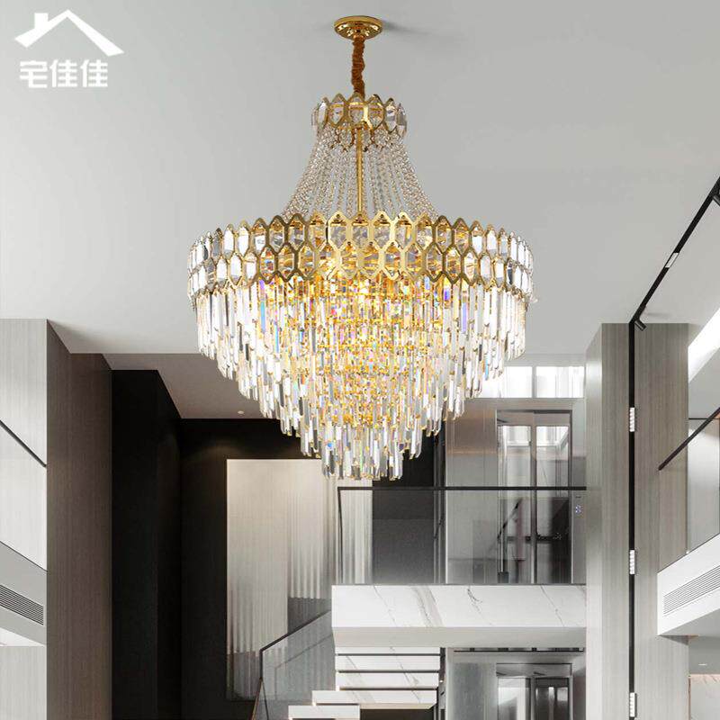 后现代轻奢水晶灯客厅吊灯简约餐厅中空挑空跃层别墅复式楼大吊灯