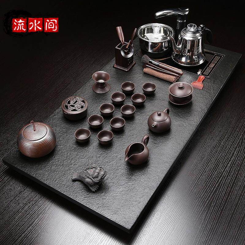 天然乌金石茶盘全自动一体带电磁炉烧水壶家用茶具套组排水式茶台