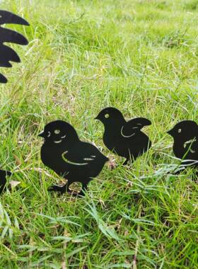 跨园林母鸡小鸡境属空装饰0996创意庭金院鸡一家插牌草坪镂鸡花园