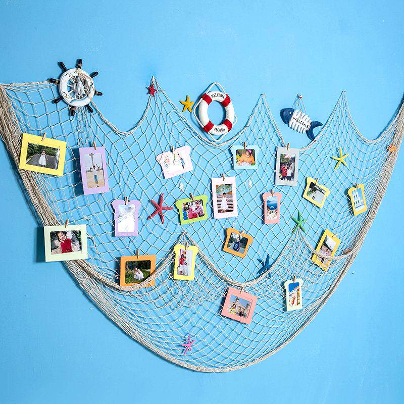 渔网照片墙夹子一面墙创意个性悬挂相片墙麻绳夹子小清新覆古酒吧