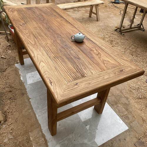 老榆木桌覆古老木板茶桌原木禅意餐桌门板北方实木吧台家用长桌椅