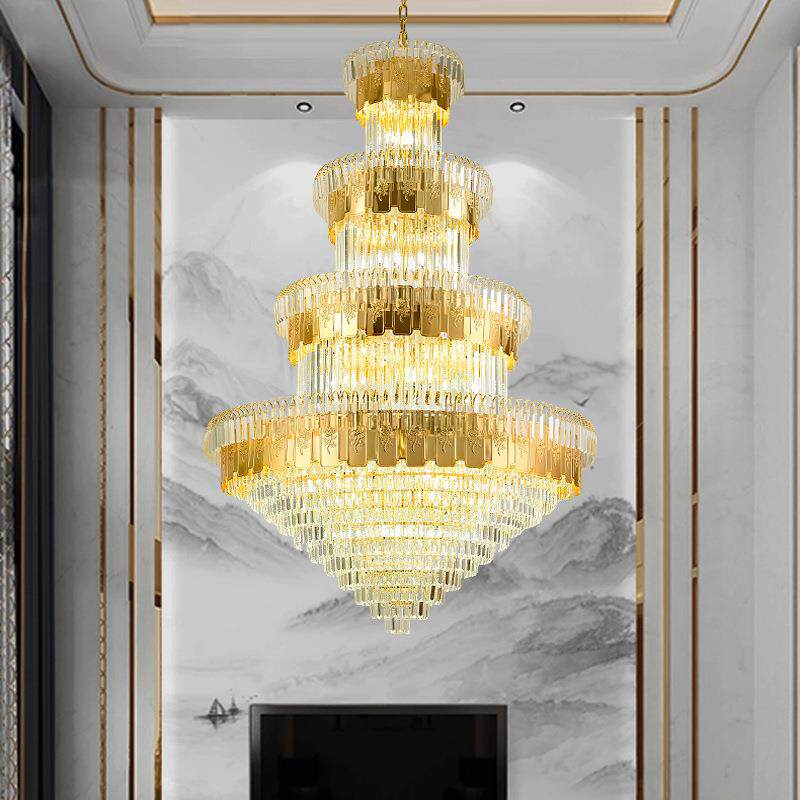 挑空客厅吊灯复式别墅中空楼中楼挑高跃层轻奢大厅水晶灯复式楼批