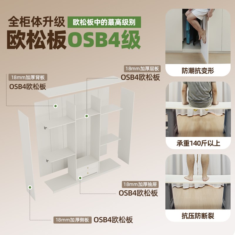定制实木推拉门衣柜家用卧室ENF级中古风小户型移门收纳大衣橱柜