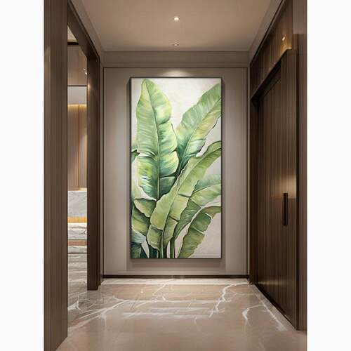 关手绘油画《大业大好》绿叶装饰画寓意玄过道挂画家走廊过INJ道