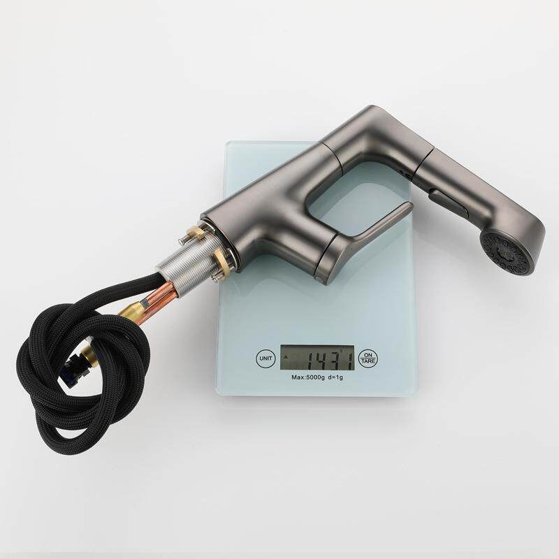 新款直销枪灰色抽拉式升降水龙头冷热面盆龙头铜卫浴卫生间洗手台