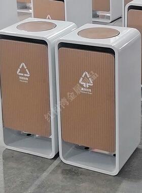 室内商场UV打印白色喷塑带盖304不锈钢分类垃圾桶双层金属果皮箱