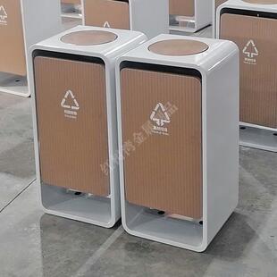室内商场UV打印白色喷塑带盖304不锈钢分类垃圾桶双层金属果皮箱