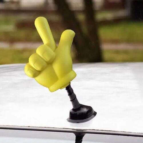 1PC Cute Victory Finger Car Antenna Topper EVA Yellow