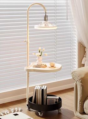 奶油风小边几可移动约茶几一体落地台灯客厅沙简置物创OUX意J发侧