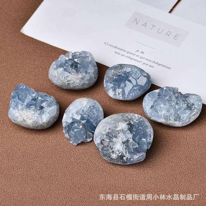 外贸跨境货源 天青石家居摆件蓝晶洞原石 蓝水晶原石矿石