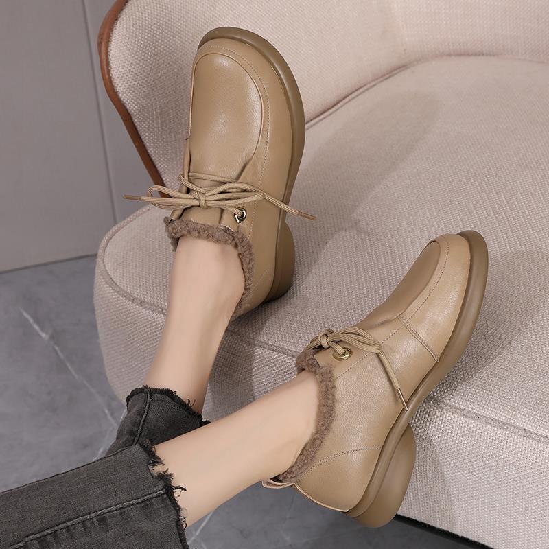 正品202鞋5冬季新码款真皮加绒棉女士脚宽肥大毛鞋妈妈棉毛皮鞋41