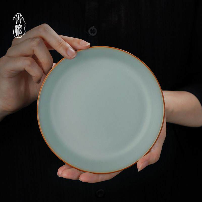 青澹汝窑壶承开 片覆古干泡台小号茶盘养壶茶承托 托景德镇陶瓷礼