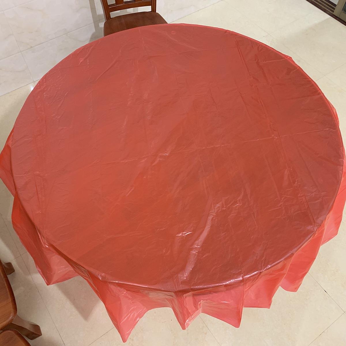加厚台布一次性餐桌布塑料薄膜防油圆桌家用正方形酒店红色结婚庆