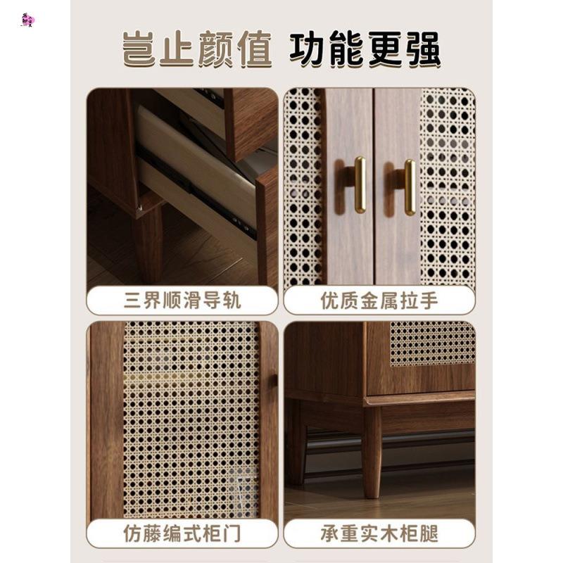 实木复古电视柜客厅家用新款藤编影视柜落地组合茶几收纳柜立柜