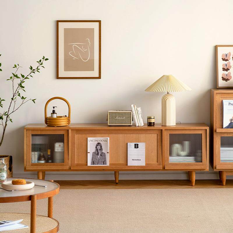 实木电视柜茶几组合北欧风格樱桃木原木藤编家具小户型现代简约