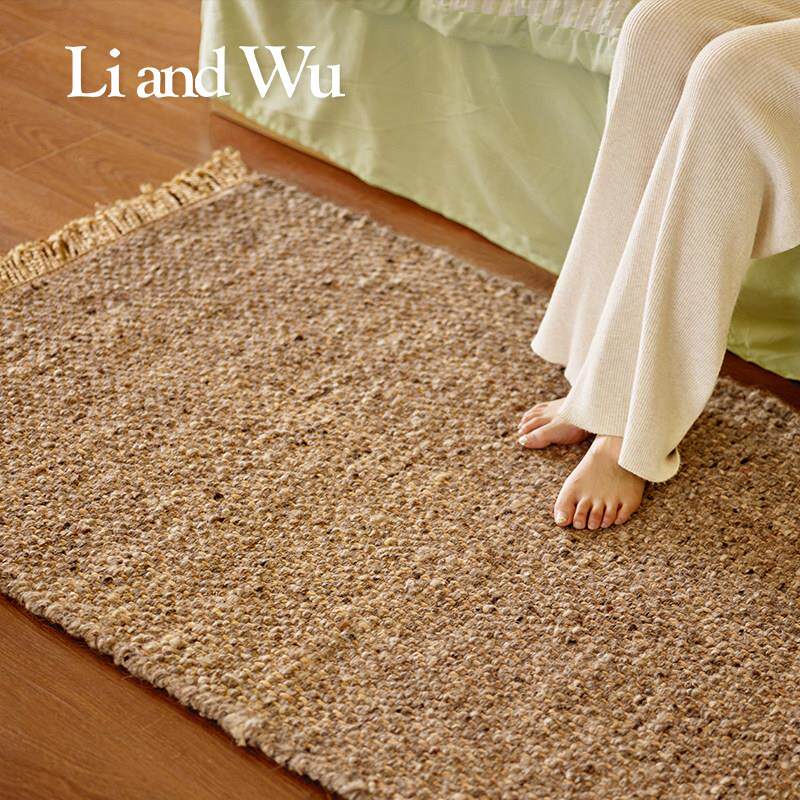 Li and Wu 印度进口手工编织黄麻羊毛牀边毯卧室地毯法式长条房间