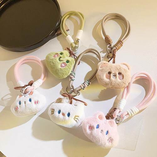少女心ins毛绒小熊兔头手机挂绳吊坠腕带式通用手机壳ccd挂件手链