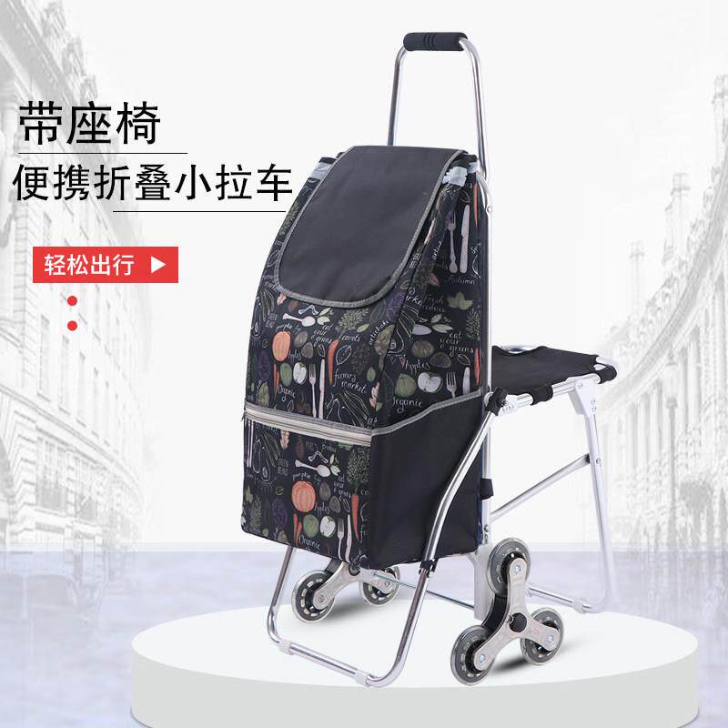 买菜小拉车老年人推车可推可坐带凳购物车有椅家用折叠拉杆手拉车