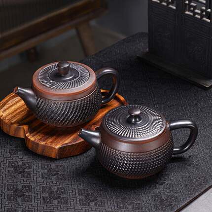 紫陶手工跳刀大容量泡茶壶家用功夫茶具复古凤鸣特紫砂壶
