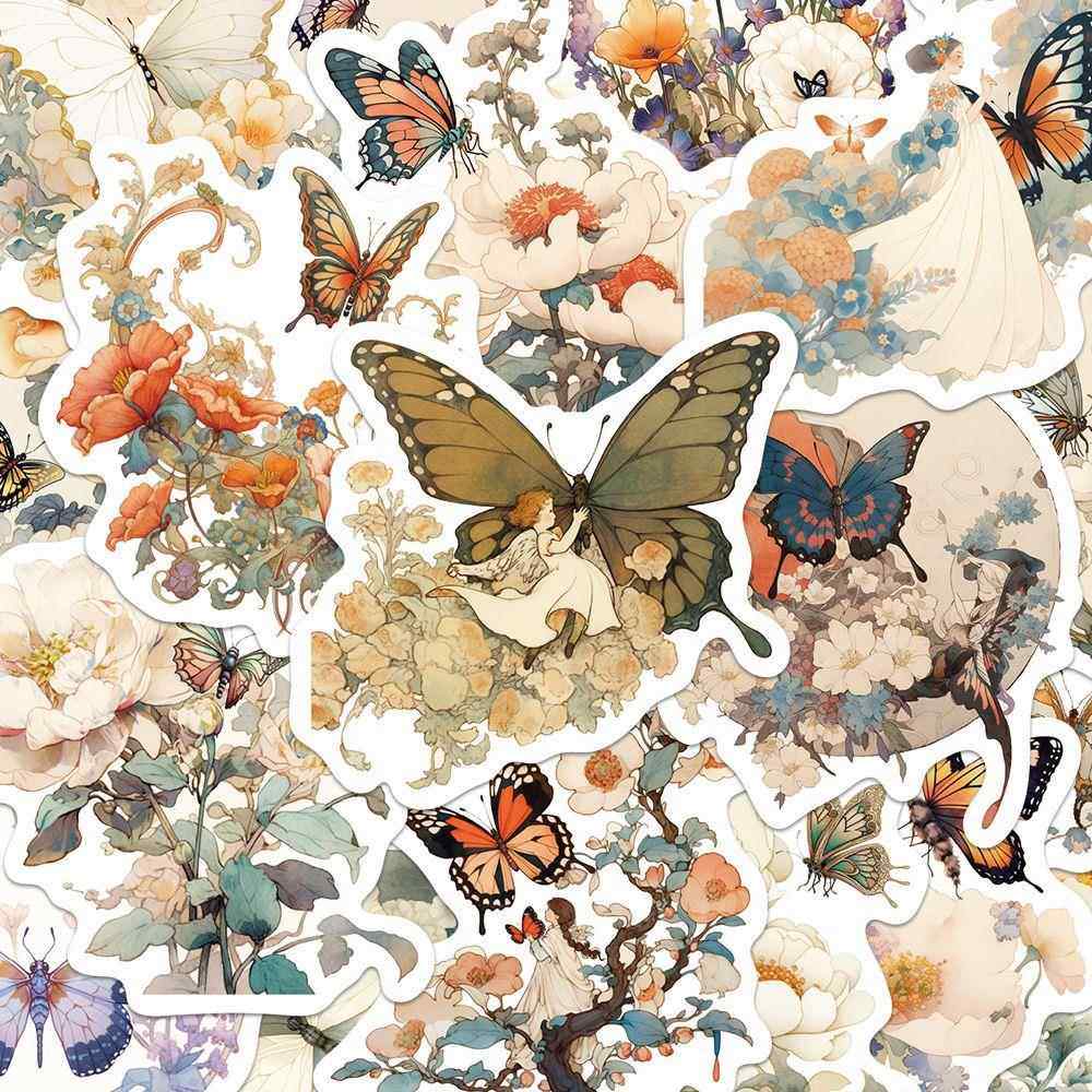 50张蝴蝶花卉覆古贴纸ins国风文艺手机保护壳笔记本装饰防水贴画diy,文具电教/文化用品/商务用品,贴纸/立体贴纸,淘宝优惠券,粉丝福利购,淘宝优惠卷