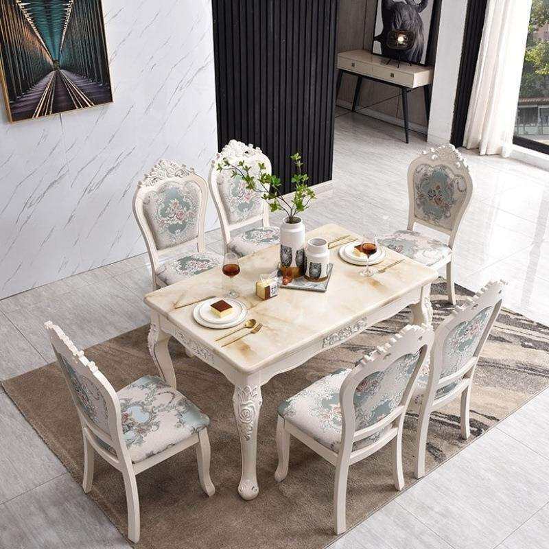 欧式大理石餐桌椅组合餐厅成套家具桌子小户型餐桌长方形餐桌家用