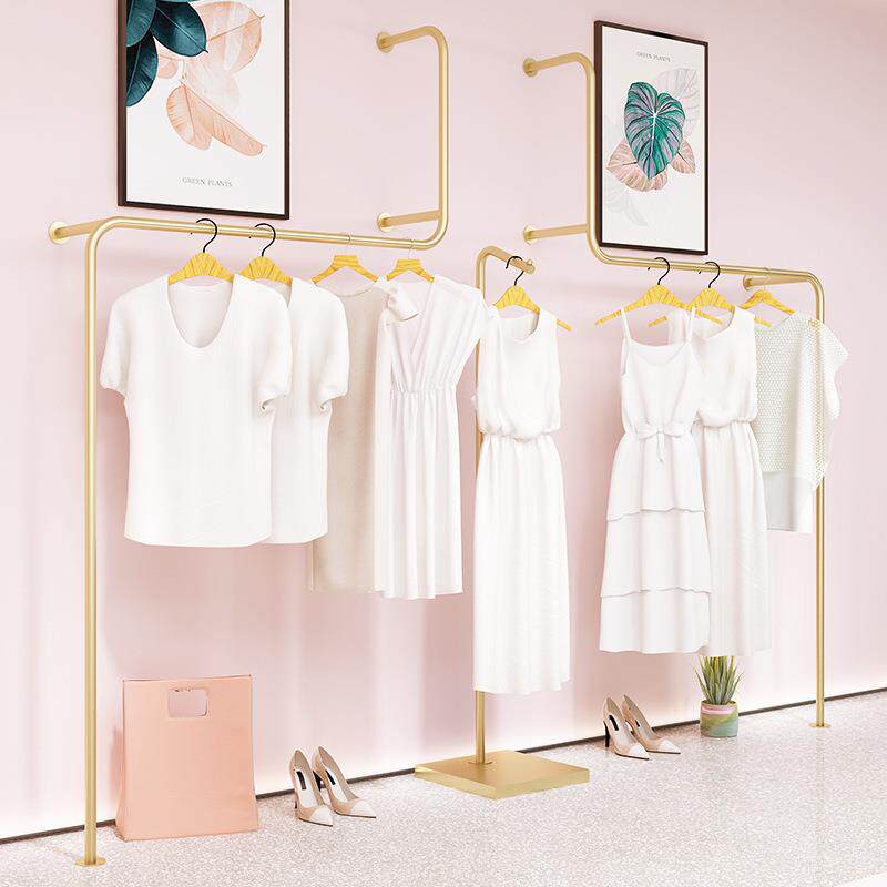 服装店展示架上墙壁挂女装店铺装修货架陈列架金色挂衣架壁挂式