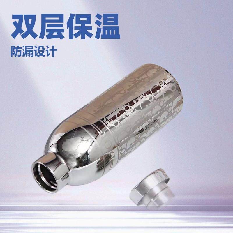 D家保温杯皮质杯套304不锈钢杯500ml大容量便携背带保冷保热日用