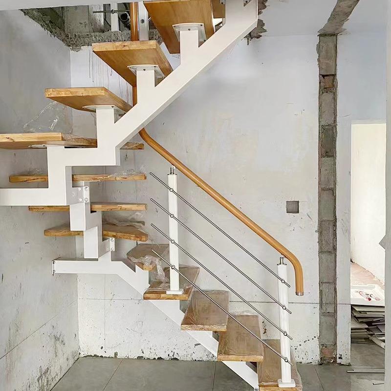 室内层跃别墅梯阁扶楼loft公寓整体楼梯家用JJS梁木踏板直钢木楼