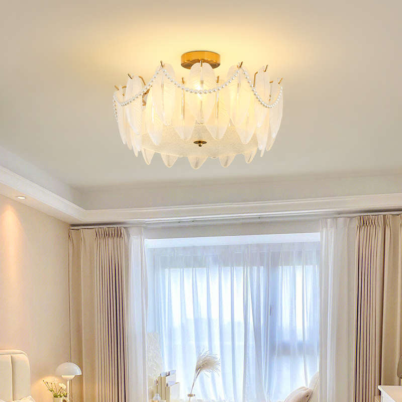 灯具卧室大观园轻吸顶灯413房间法式奢浪漫羽毛水晶灯灯简约现代