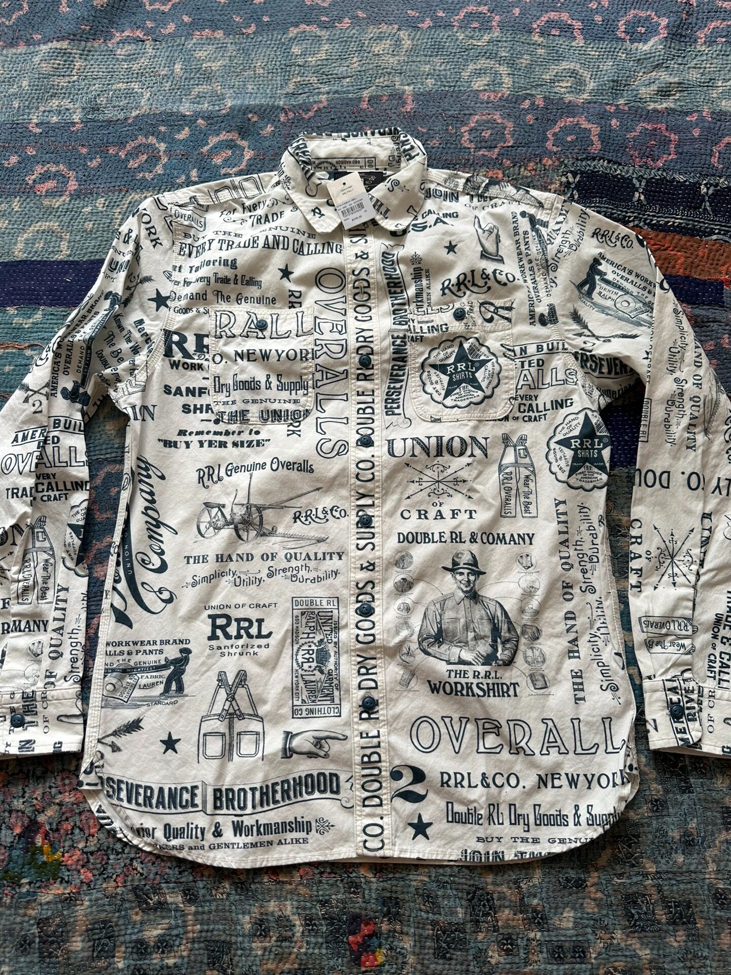 RRL White Work Shirt with Black Graphics