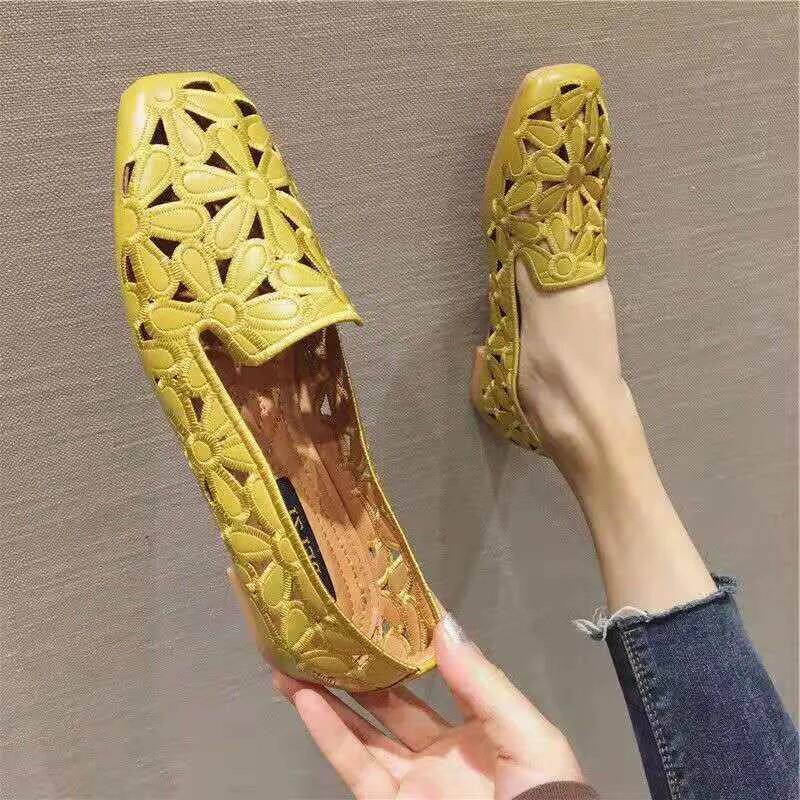 尺寸35-42方形脚趾夏季鞋的妇女刺绣图案