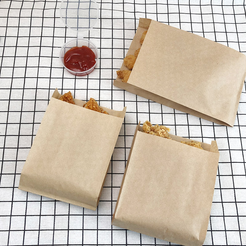 防油纸袋 一次性手抓饼肉夹馍薯条炸鸡袋子300个 牛皮小吃包装袋