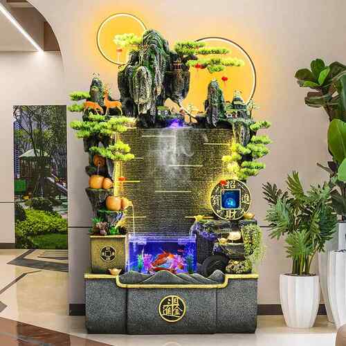屏风墙景FML鱼观办公室假流山水水幕玄关缸装饰喷泉摆件墙循环家