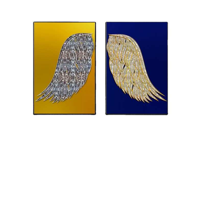 北欧轻奢现代客厅炫彩金色蝴蝶晶瓷画餐厅背景墙壁画两联装饰画图片