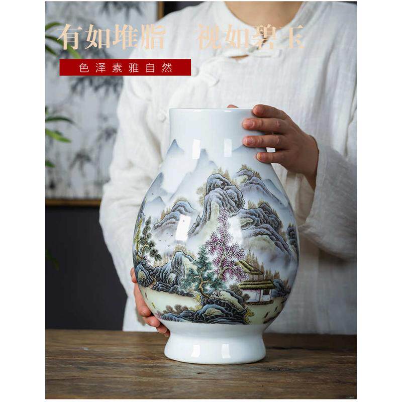 景德镇陶瓷器粉彩山水画福筒花瓶 大口富贵竹瓶客厅玄关装饰摆件,家居饰品,花瓶,淘宝优惠券,粉丝福利购,淘宝优惠卷
