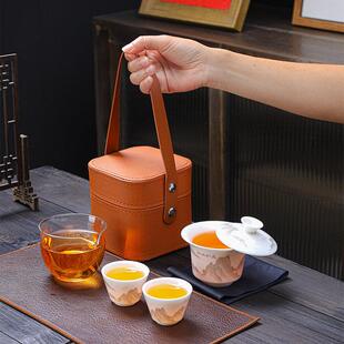乳脂玉瓷悬浮漂盖碗旅行茶具户外泡茶便携快杯定制礼品