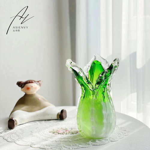 北欧创意设计白菜造型双拼色渐变玻璃花瓶插花客厅家居设计师软装