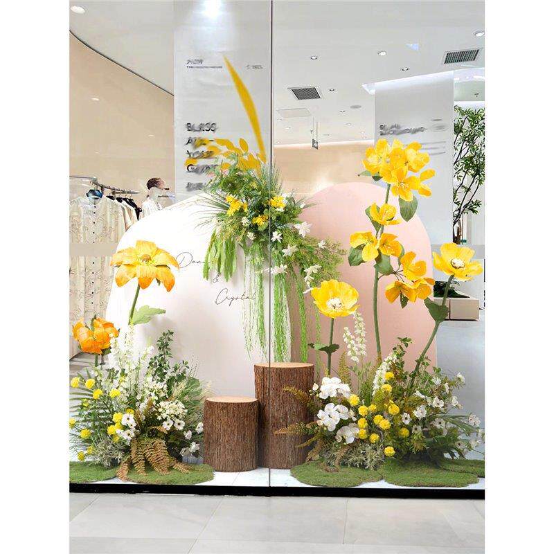 森系商业车展花艺场景摆件真花插花纸花婚礼活动假花草软装套装