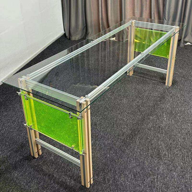 现代简约家用长方形玻璃餐桌多人会议办公桌写字台院子洽谈休闲桌