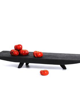 现代中式侘寂风托盘木纹摆件茶室书房桌面家居装饰品树脂彷木摆件